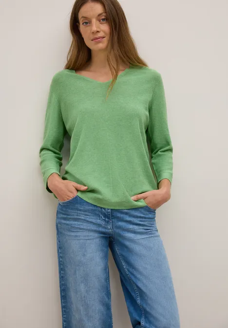 V-Neck Strickpullover fennel green melange
