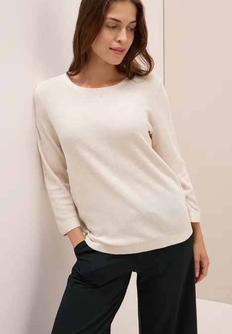 Rundhals Strickpullover oat milk beige melange