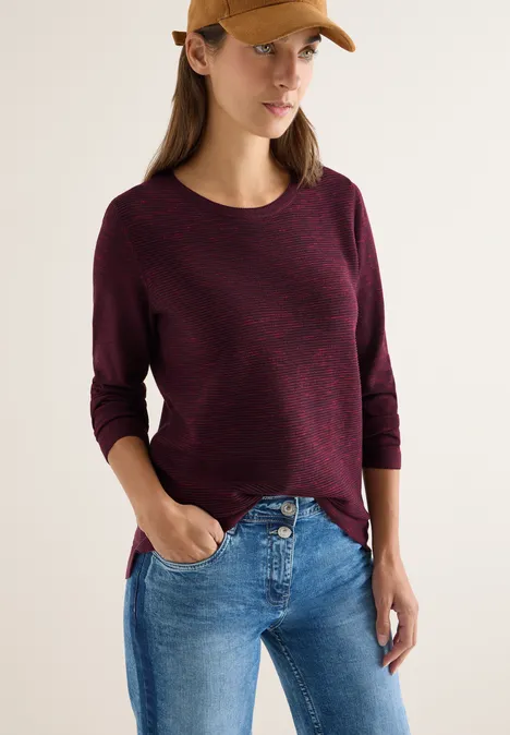 Trui met structuur eggplant red heather melange