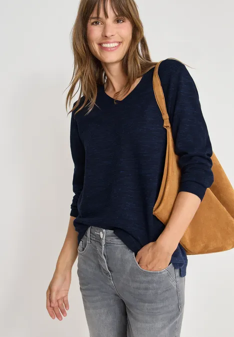 V-Neck Pullover deep blue heather melange