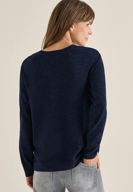 V-Neck Pullover deep blue heather melange