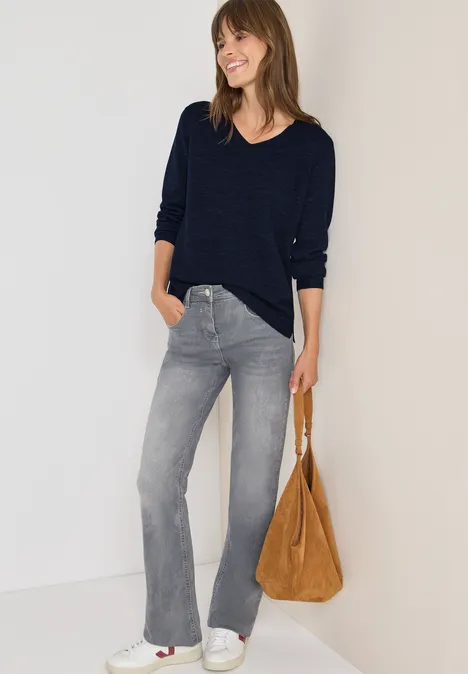 V-Neck Pullover deep blue heather melange