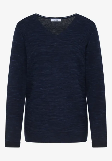 V-Neck Pullover deep blue heather melange