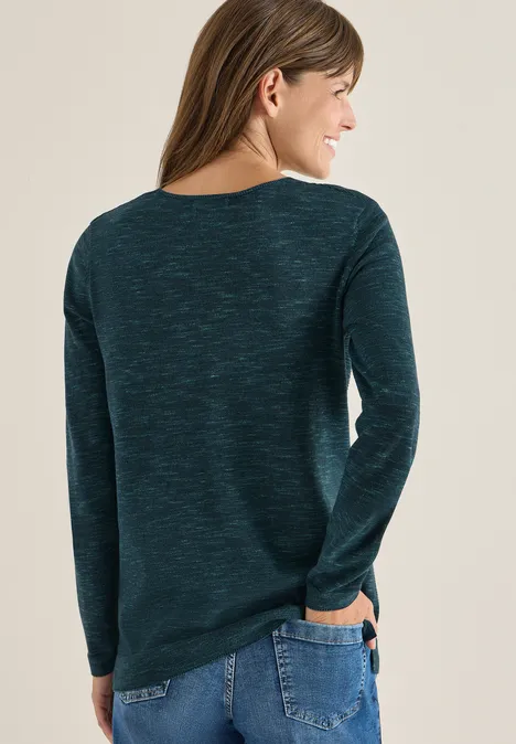 V-Neck Pullover pine green heather melange