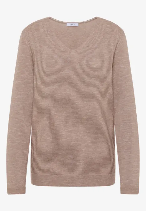 Pull à col en V heather taupe melange