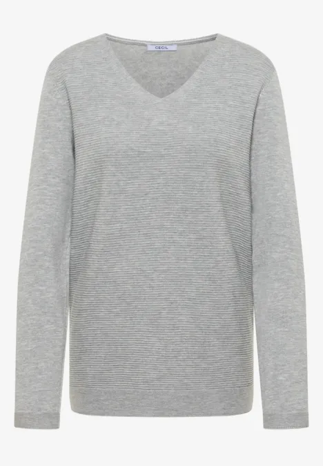 V-Neck Pullover heather silver chalk melange
