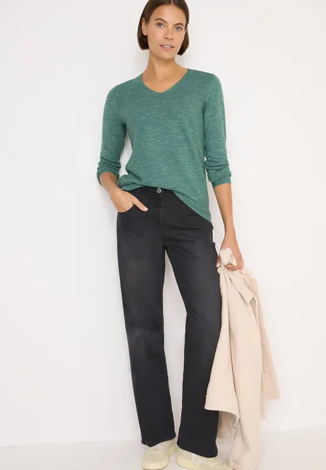 V-Neck Pullover smoky green heather melange