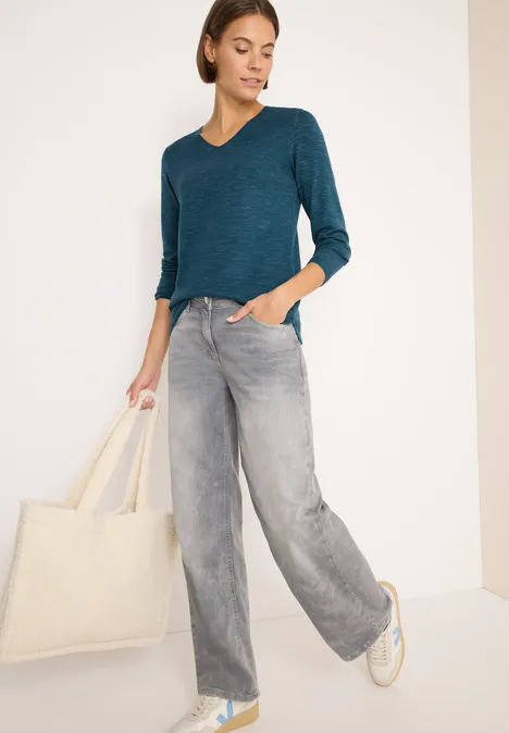 V-Neck Pullover teal blue heather melange