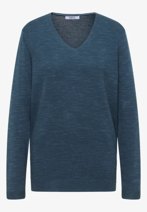 V-Neck Pullover teal blue heather melange