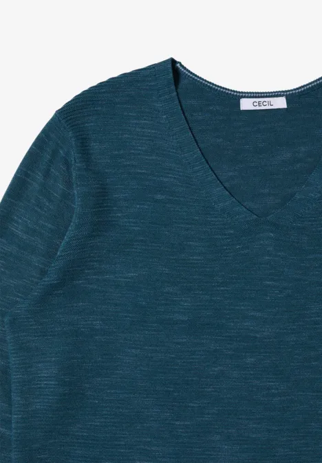 V-Neck Pullover teal blue heather melange