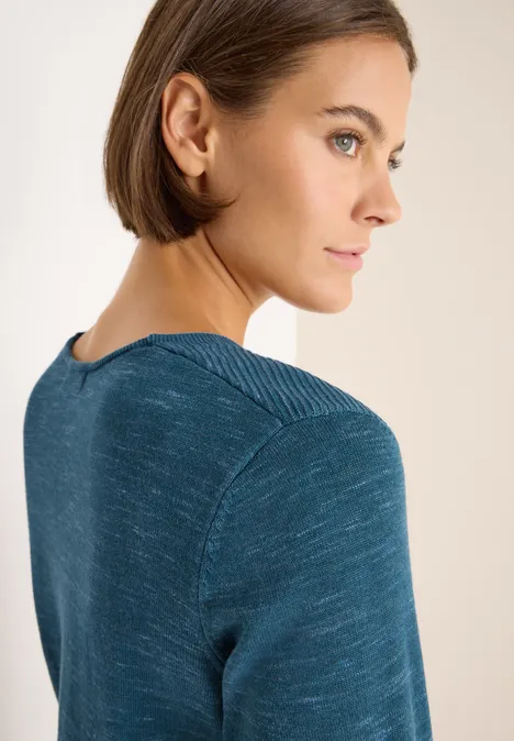 V-Neck Pullover teal blue heather melange