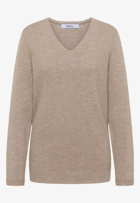 V-Neck Pullover toffee cream heather melange