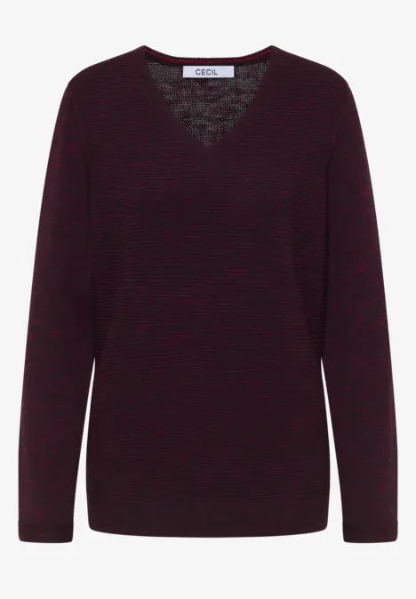 Trui met V-hals eggplant red heather melange