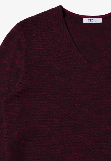 V-Neck Pullover eggplant red heather melange
