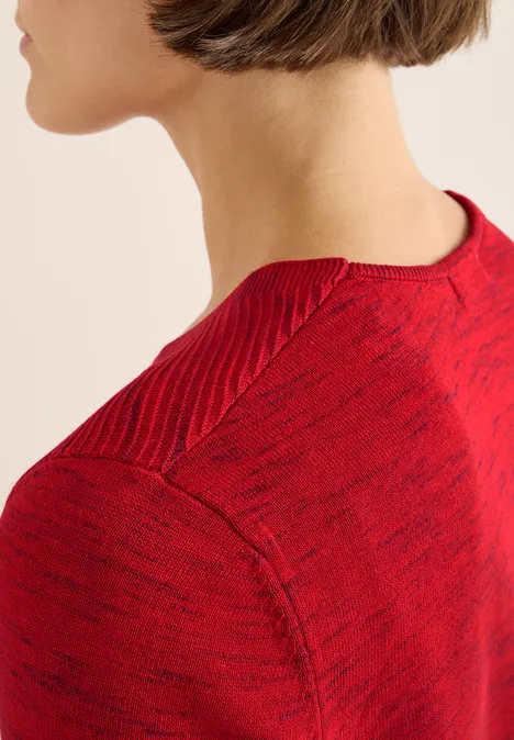 V-Neck Pullover fiery red heather melange