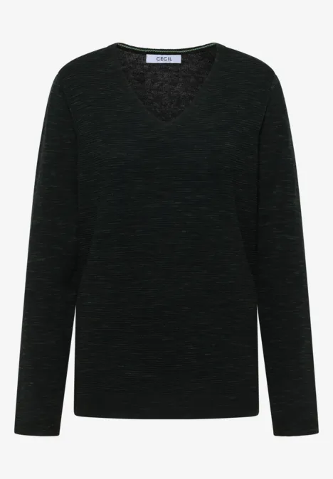 V-Neck Pullover ink green heather melange