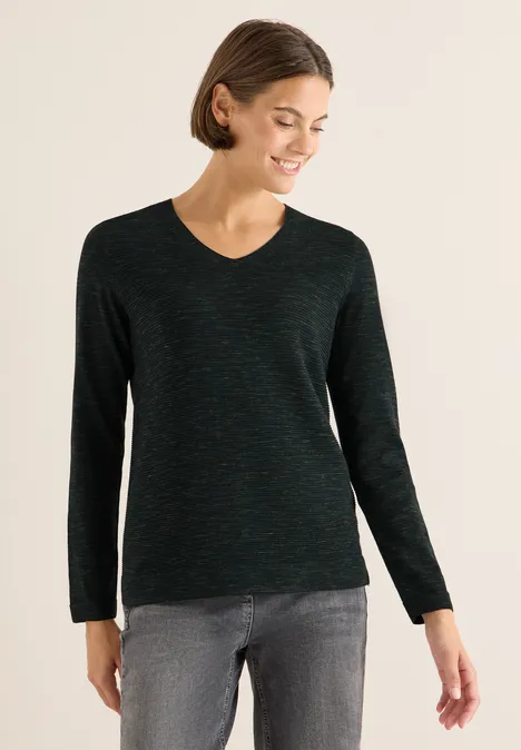 V-Neck Pullover ink green heather melange