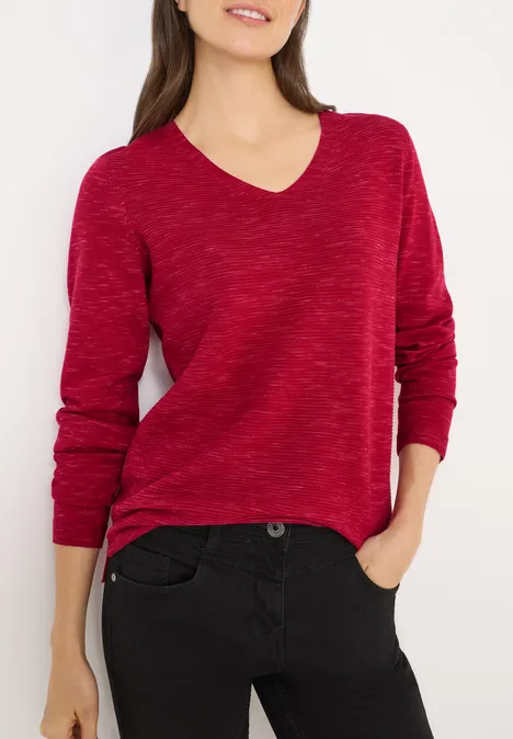 Trui met V-hals beaujolais red heather mel.