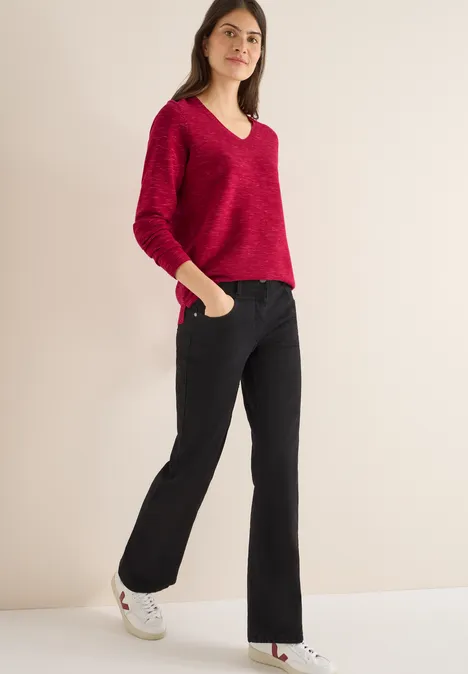 Trui met V-hals beaujolais red heather mel.