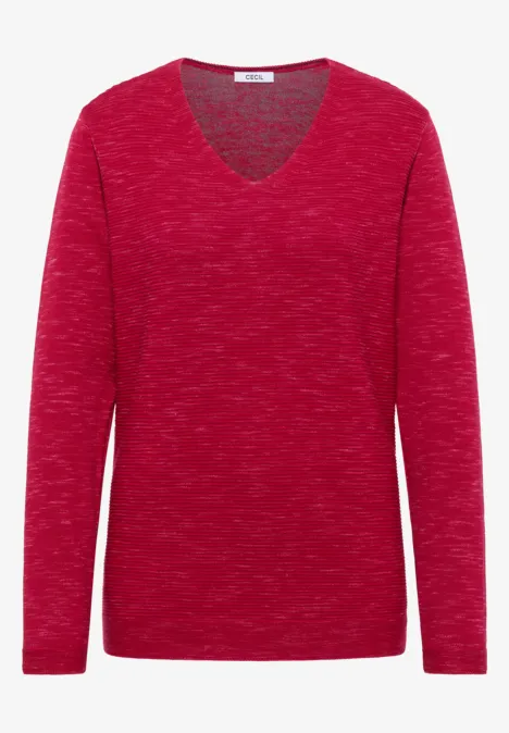 Trui met V-hals beaujolais red heather mel.