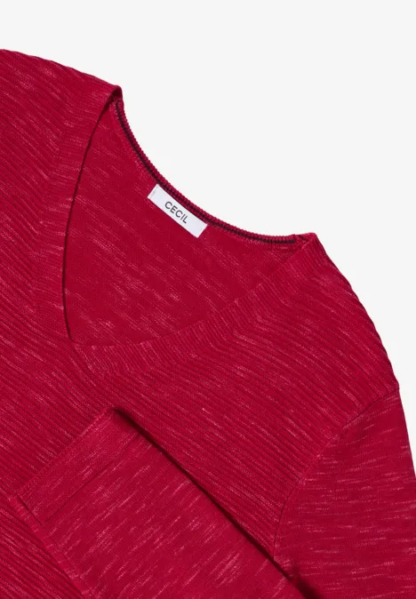 Trui met V-hals beaujolais red heather mel.