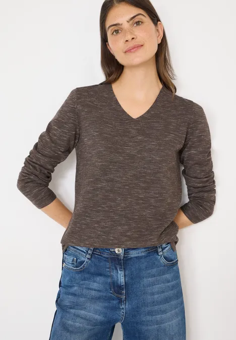 Trui met V-hals mushroom taupe heather mel.