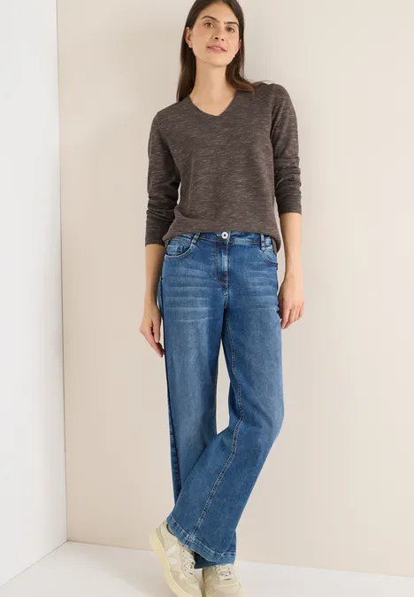 Trui met V-hals mushroom taupe heather mel.