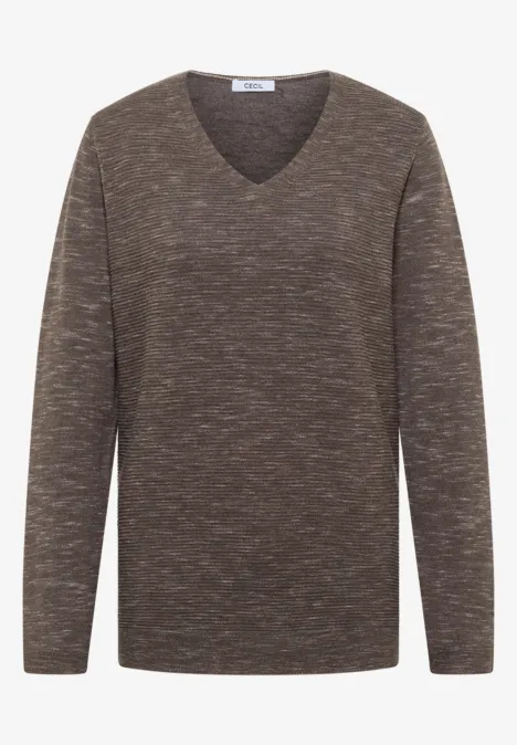 Trui met V-hals mushroom taupe heather mel.