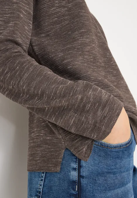 Trui met V-hals mushroom taupe heather mel.