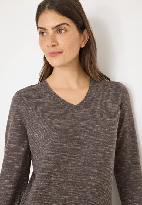 Trui met V-hals mushroom taupe heather mel.