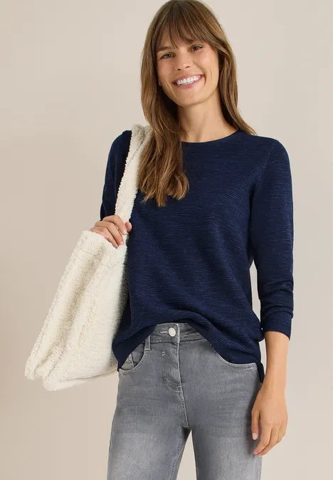 Rundhals Strukturpullover deep blue heather melange