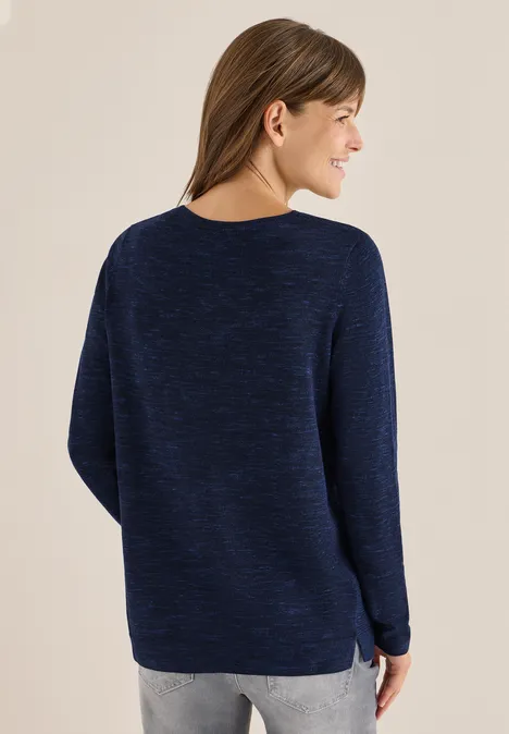 Rundhals Strukturpullover deep blue heather melange