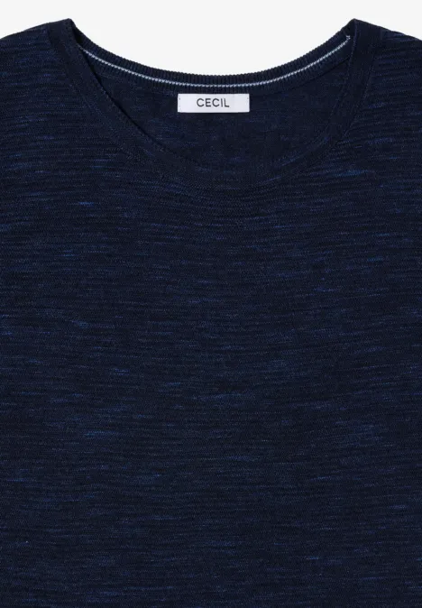 Rundhals Strukturpullover deep blue heather melange
