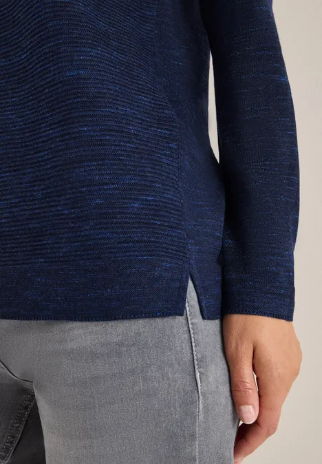 Rundhals Strukturpullover deep blue heather melange