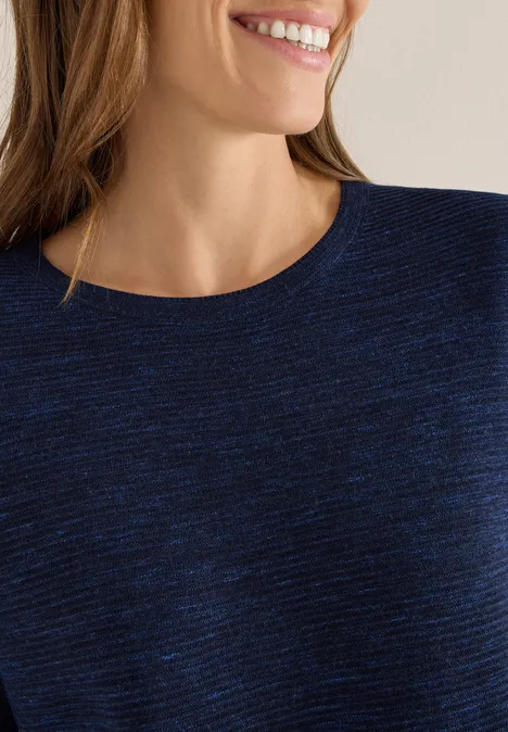 Rundhals Strukturpullover deep blue heather melange