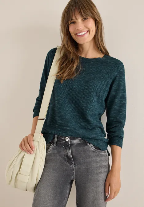 Rundhals Strukturpullover pine green heather melange