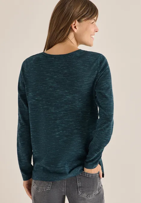 Rundhals Strukturpullover pine green heather melange