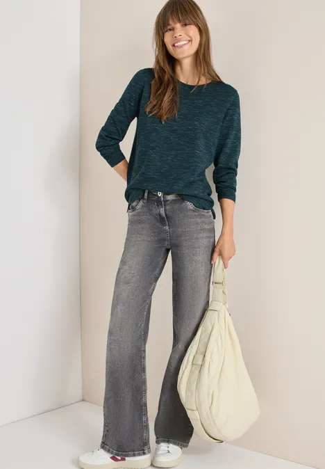 Rundhals Strukturpullover pine green heather melange