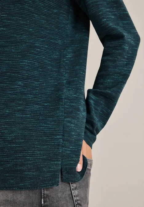Rundhals Strukturpullover pine green heather melange