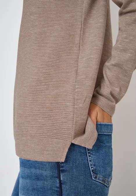 Rundhals Strukturpullover heather taupe melange