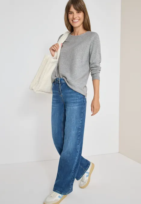 Rundhals Strukturpullover heather silver chalk melange