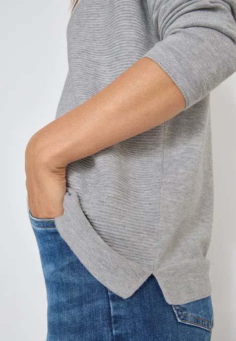 Rundhals Strukturpullover heather silver chalk melange