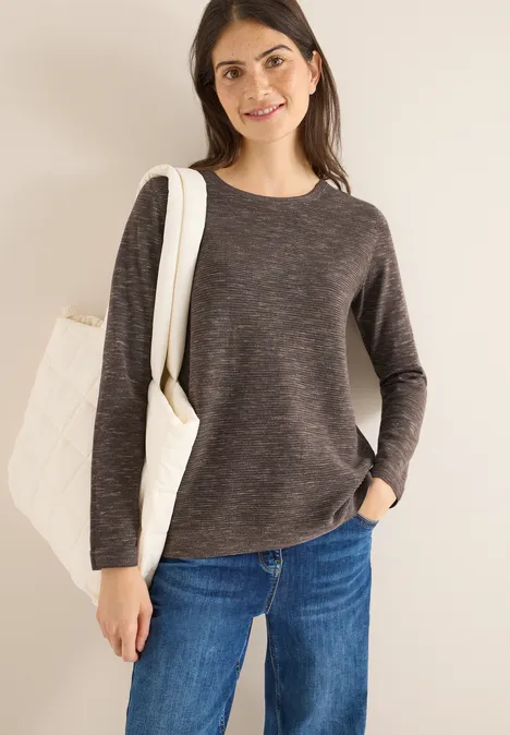 Rundhals Strukturpullover mushroom taupe heather mel.