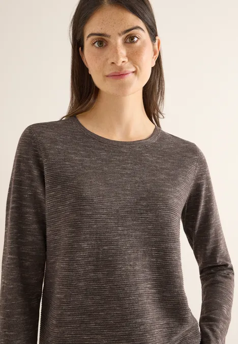 Rundhals Strukturpullover mushroom taupe heather mel.