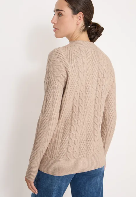 Pullover mit Zopfmuster sandalwood beige melange