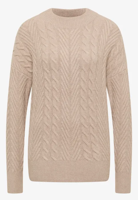 Pullover mit Zopfmuster sandalwood beige melange