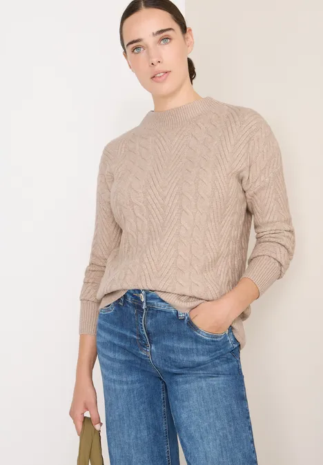 Pullover mit Zopfmuster sandalwood beige melange