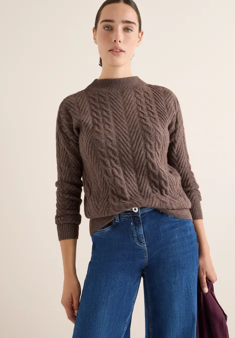 Pullover mit Zopfmuster mushroom taupe melange