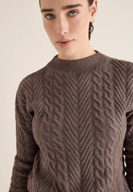 Pullover mit Zopfmuster mushroom taupe melange