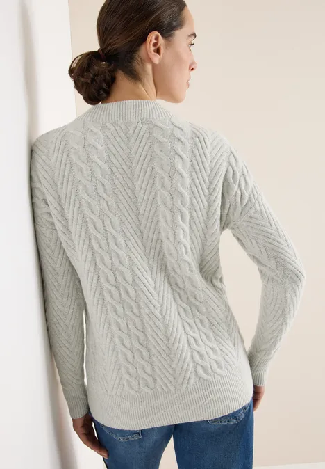 Pullover mit Zopfmuster metal grey melange
